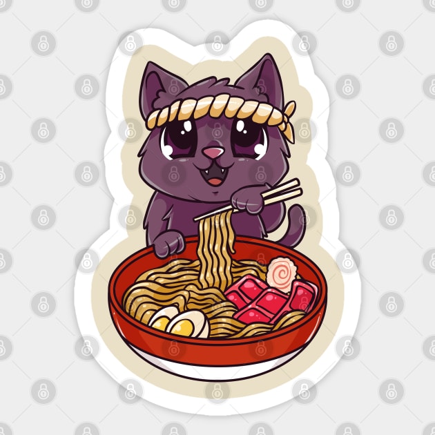 Cat eating Ramen Cute Kawaii Kitten Eating Noodles Sticker by creative